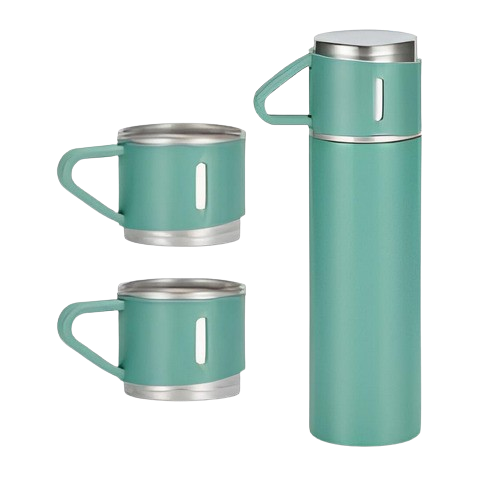 Garrafa Térmica + 3 Xícaras Aço Inoxidável