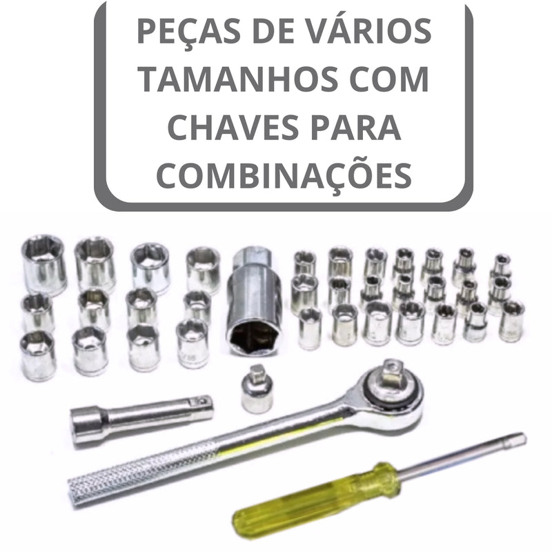 CINZA - Jogo De Ferramentas 40 Peças Soquetes c/ Maleta
