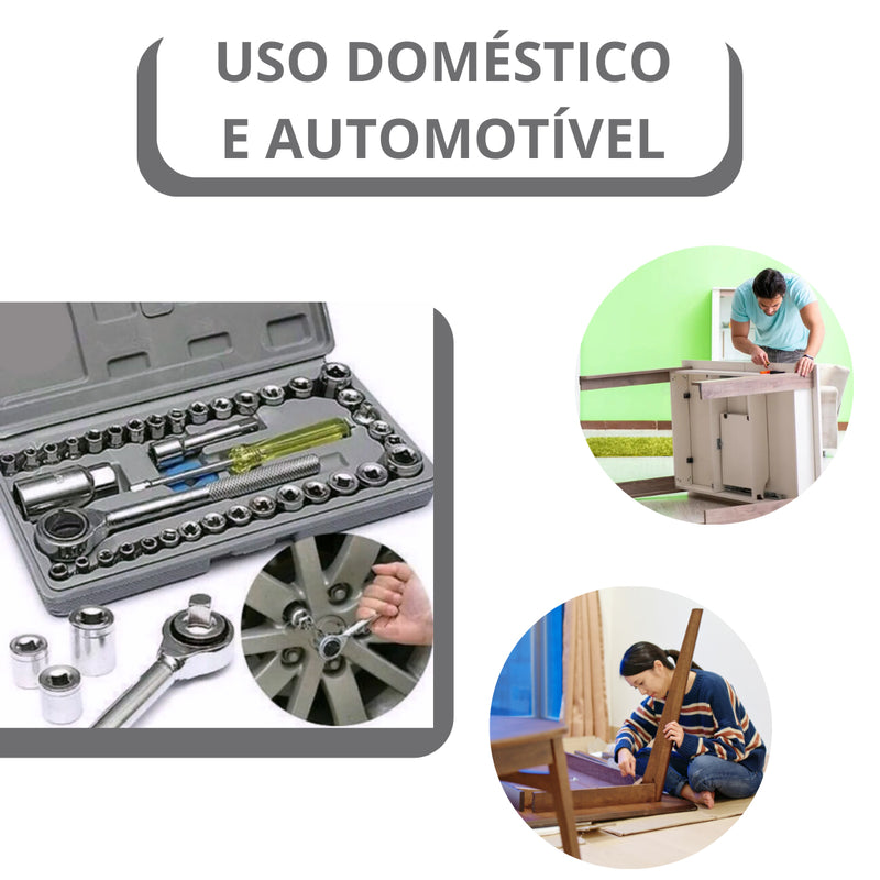 CINZA - Jogo De Ferramentas 40 Peças Soquetes c/ Maleta
