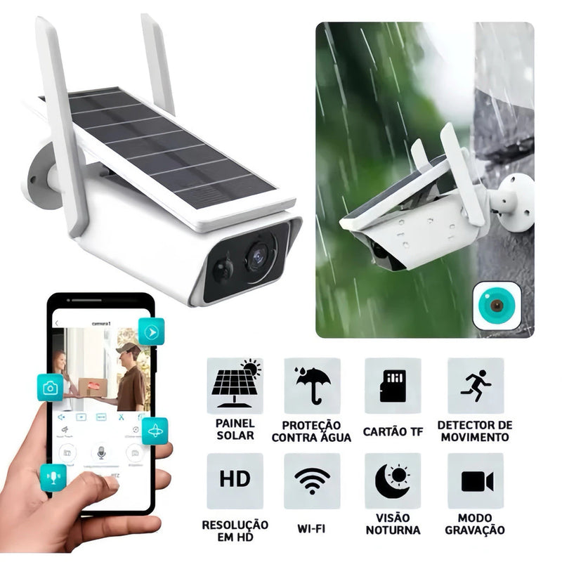 Câmera  Luz Solar Wi-Fi FullHD Resistente a Água